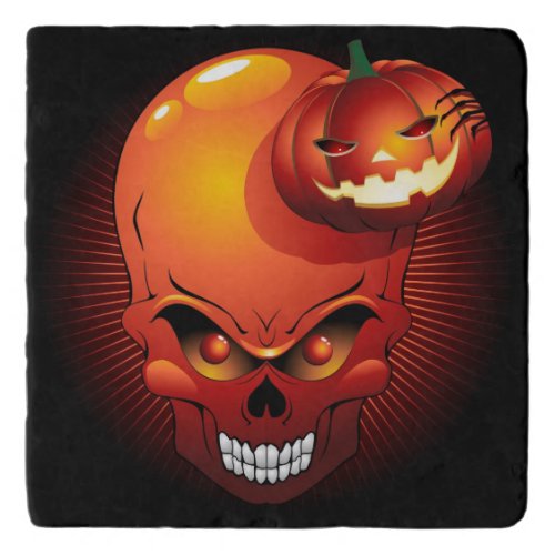 Halloween Skull and Pumpkin   Trivet