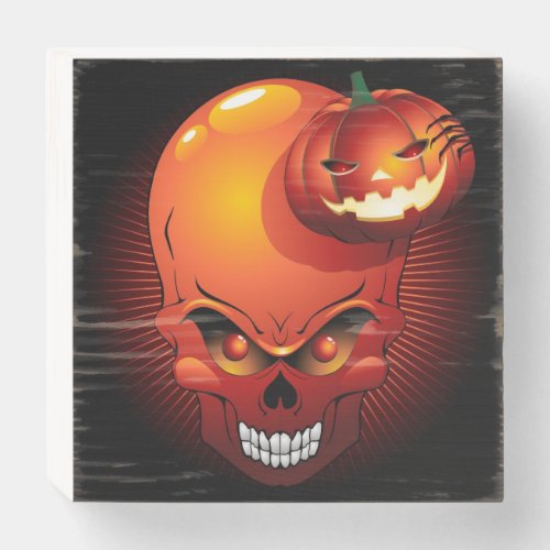 Halloween Skull and Pumpkin   Wooden Box Sign