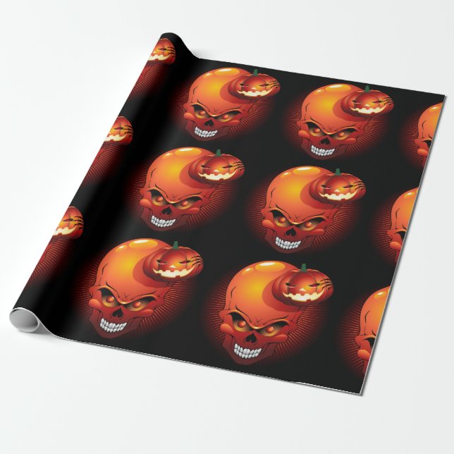 Halloween Skull and Pumpkin   Wrapping Paper (Unrolled)