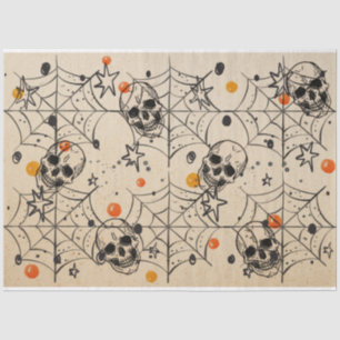 Halloween Skull and Spider Web Orange Dot Pattern Tissue Paper