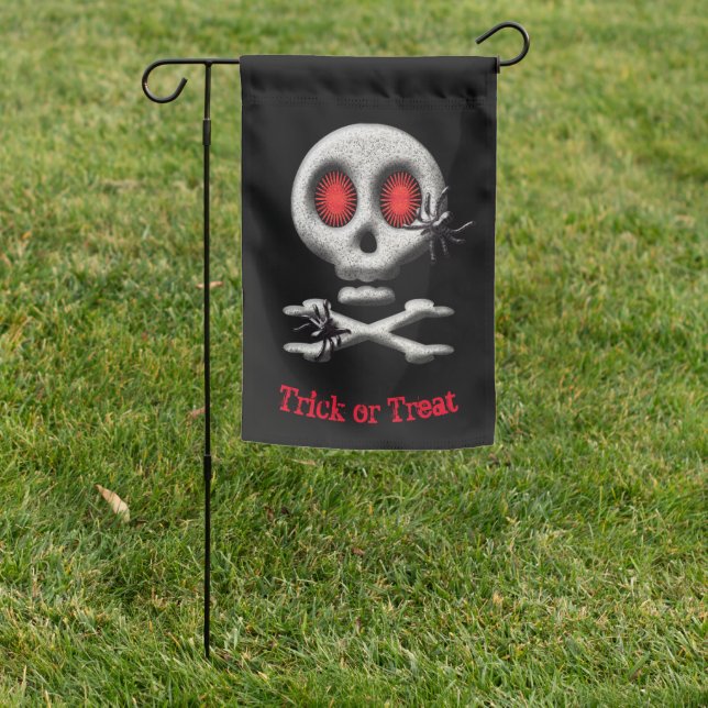 Halloween Skull and Spiders Trick or Treat Garden Flag (In SItu)