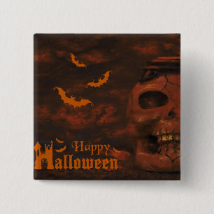 Halloween skull bats pinback button