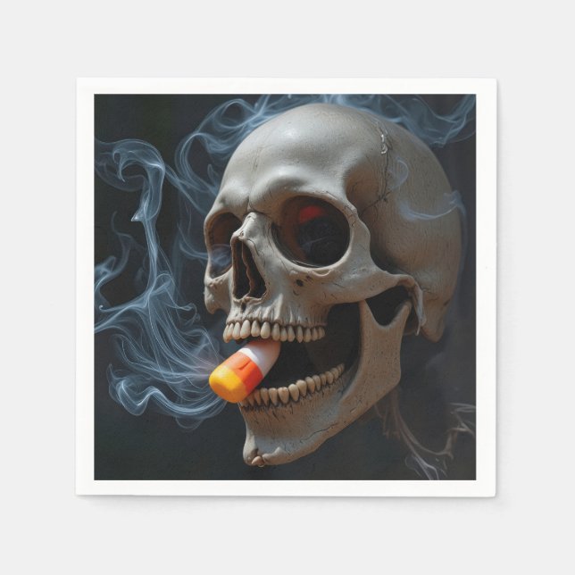 Halloween Skull Biting Candy Corn Napkins (Front)