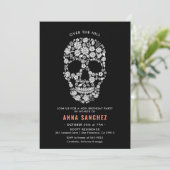 Halloween Skull Black Floral Birthday Invitation (Standing Front)