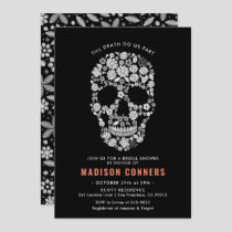 Halloween Skull Black Floral Bridal Shower Invitation