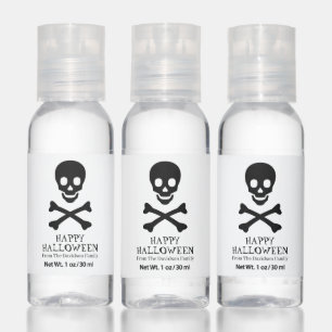 Halloween skull black white custom treat favors hand sanitizer