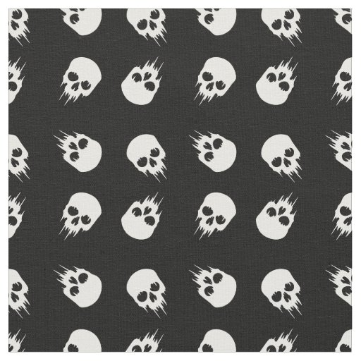 halloween skull black white skeleton fabric