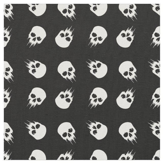 halloween skull black white skeleton fabric (Close Up)
