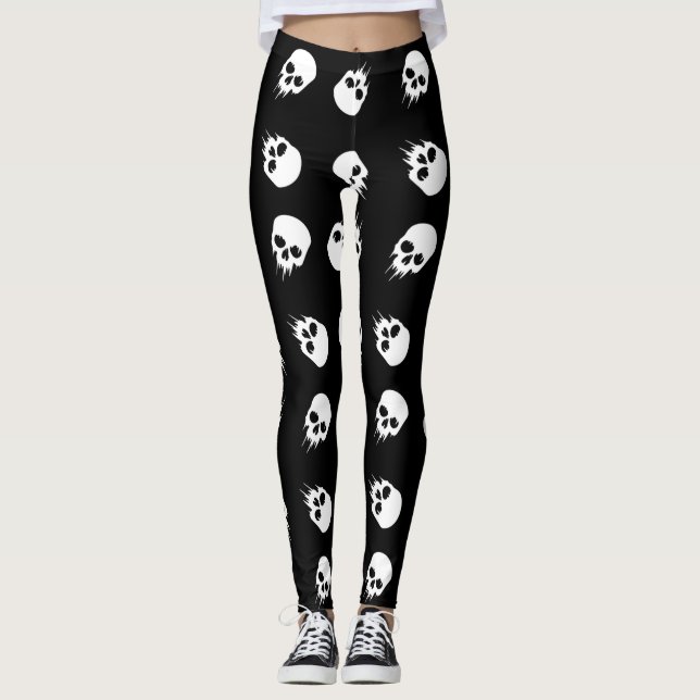 halloween skull black white skeleton leggings (Front)