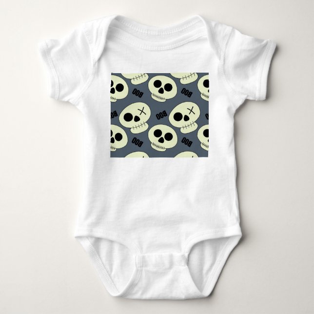 Halloween Skull, Boo Childish Design. Baby Bodysuit (Front)