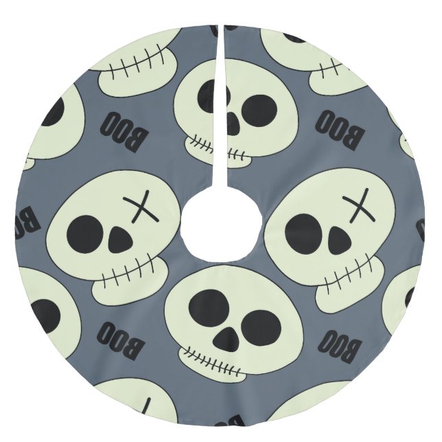 Halloween Skull, Boo Childish Design. Brushed Polyester Tree Skirt (Front)