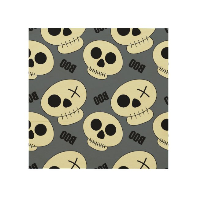 Halloween Skull, Boo Childish Design. Wood Wall Art (Front)