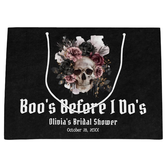 Halloween Skull Boo's Before I Do's Bridal Shower Large Gift Bag (Front)