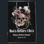 Halloween Skull  Boo's Before I Do's Bridal Shower Medium Gift Bag<br><div class="desc">The Halloween Skull 'Boo's Before I Do's' Bridal Shower Medium Gift Bag is the perfect size for holding all your party favors or special gifts. This medium-sized gift bag features a playful yet spooky skull design, perfectly aligned with the "Boo's Before I Do's" theme. With dark, rich colors like black,...</div>