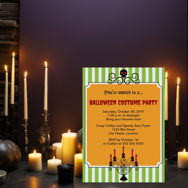 Halloween Skull Candelabra Costume Party Invitation (Halloween skull and candelabra costume party invitation.)