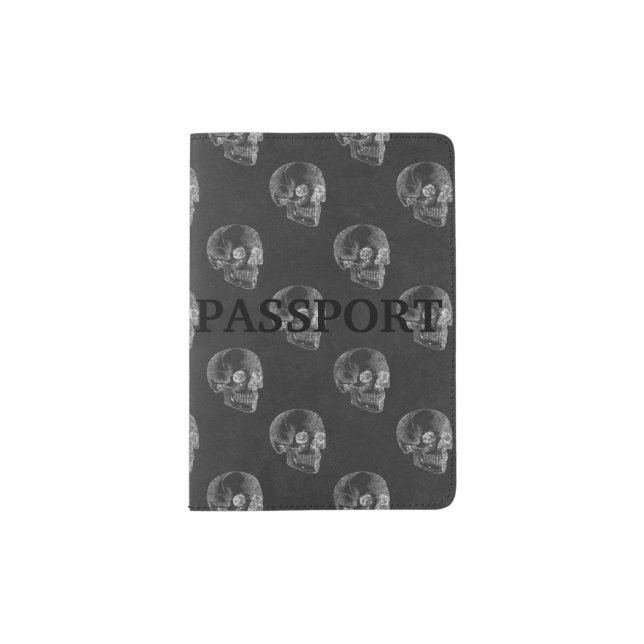 Halloween Skull Chalkboard Pattern Passport Holder (Front)