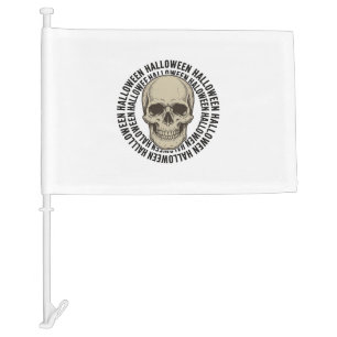 Halloween Skull Circle Vintage Engraving Design_1 Car Flag