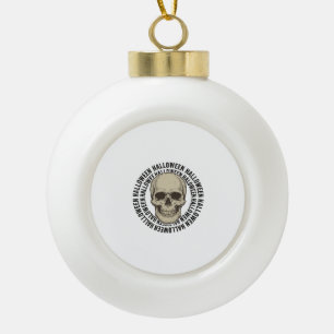 Halloween Skull Circle Vintage Engraving Design_1 Ceramic Ball Christmas Ornament