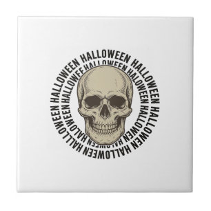 Halloween Skull Circle Vintage Engraving Design_1 Ceramic Tile