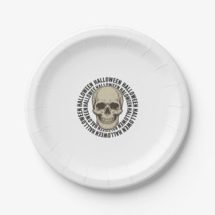 Halloween Skull Circle Vintage Engraving Design_1 Paper Plates