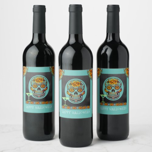 Halloween Skull Cocktail Party  Wine Label