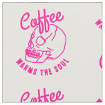 halloween skull Coffee warms the soul pink Fabric