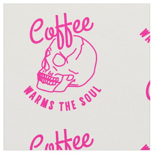 halloween skull Coffee warms the soul pink Fabric