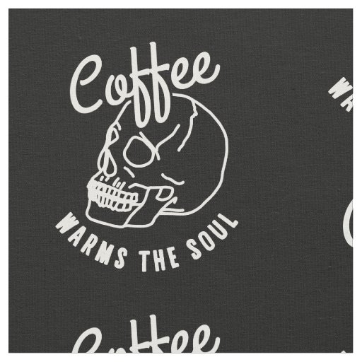 halloween skull Coffee warms the soul white Fabric