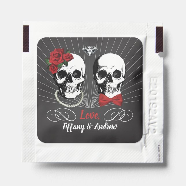 Halloween Skull Couples Wedding Engagement Favors Hand Sanitizer Packet (Sticker on Packet)