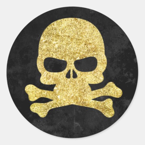 Halloween Skull  Cross Bones Gold Faux_Glitter Classic Round Sticker