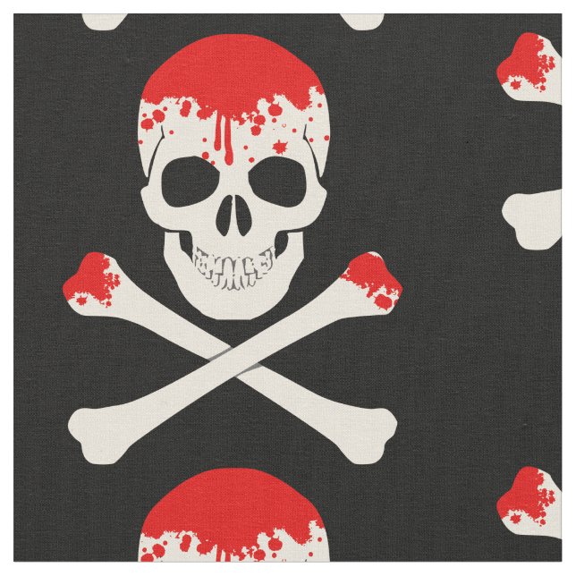 halloween skull crossbones bloody skeleton fabric (Close Up)