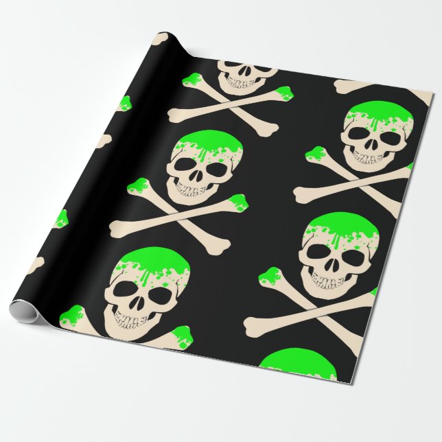 halloween skull crossbones slime skeleton wrapping paper (Unrolled)