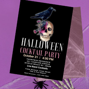 Halloween Skull Crow Cocktail Adult Party Invitation