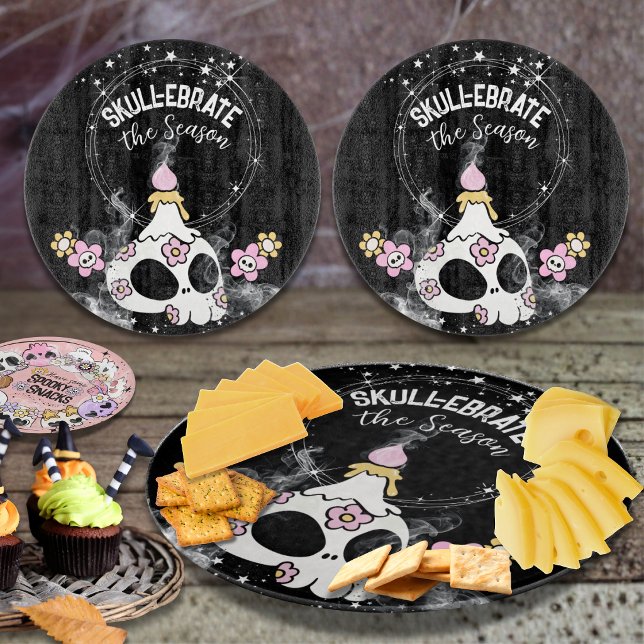 Halloween Skull Cutting Board Platter  (Listing is for black cutting board/ platter only. Paper plate sold separately in this collection.)
