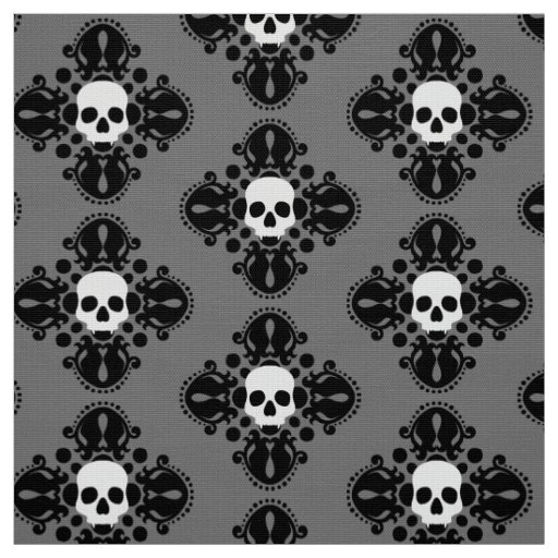 Halloween skull damask pattern fabric | Zazzle