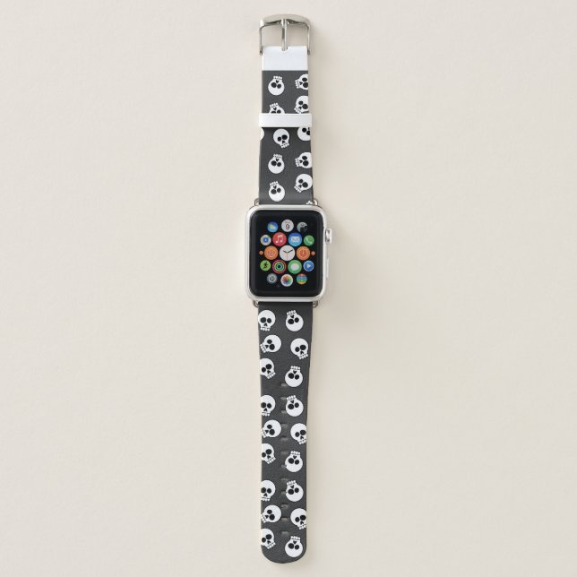 Halloween Skull Faces Pattern Apple Watch Band (Front)