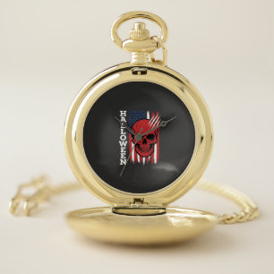 Halloween Skull Flag Vector Design_1 Pocket Watch