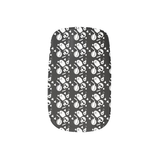 Halloween Skull Ghost Confetti Black White Pattern Minx Nail Art (Left Thumb)