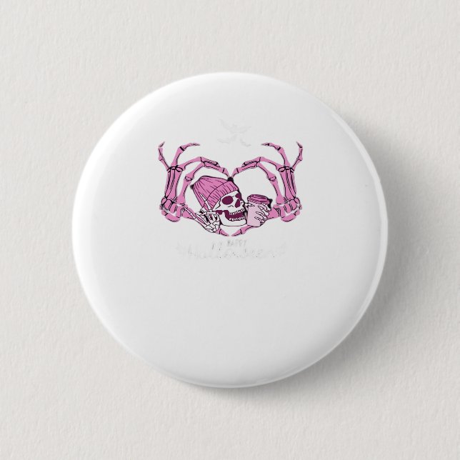 Halloween Skull Heart Hands Skeleton Beanie Button (Front)