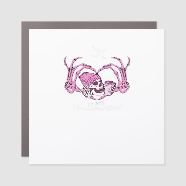 Halloween Skull Heart Hands Skeleton Beanie Car Magnet (Front)