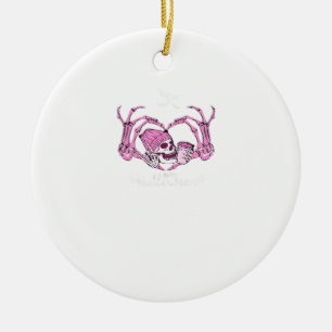 Halloween Skull Heart Hands Skeleton Beanie Ceramic Ornament