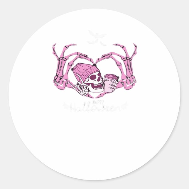 Halloween Skull Heart Hands Skeleton Beanie Design Classic Round Sticker (Front)