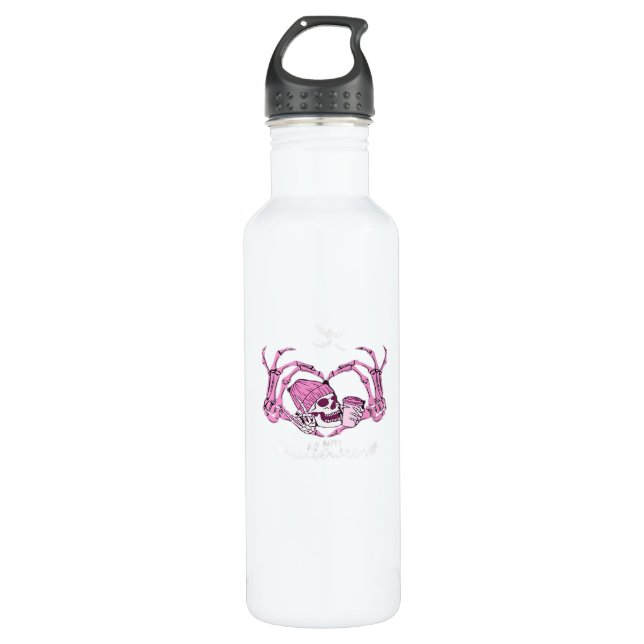 Halloween Skull Heart Hands Skeleton Beanie Stainless Steel Water Bottle (Front)