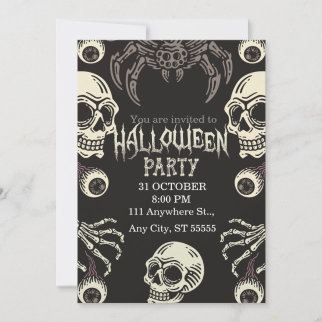 Halloween Skull Invitation Black White (Front)