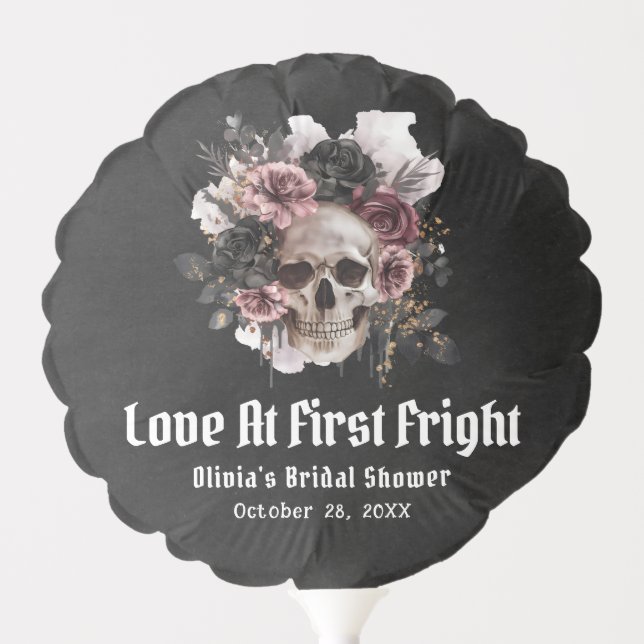 Halloween Skull Love At First Fright Bridal Shower Balloon (Front)