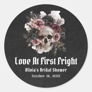 Halloween Skull Love At First Fright Bridal Shower Classic Round Sticker