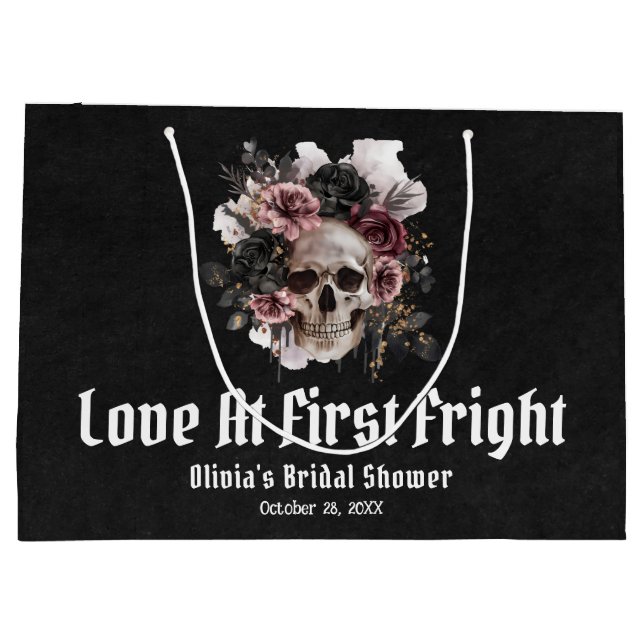 Halloween Skull Love At First Fright Bridal Shower Large Gift Bag (Back)