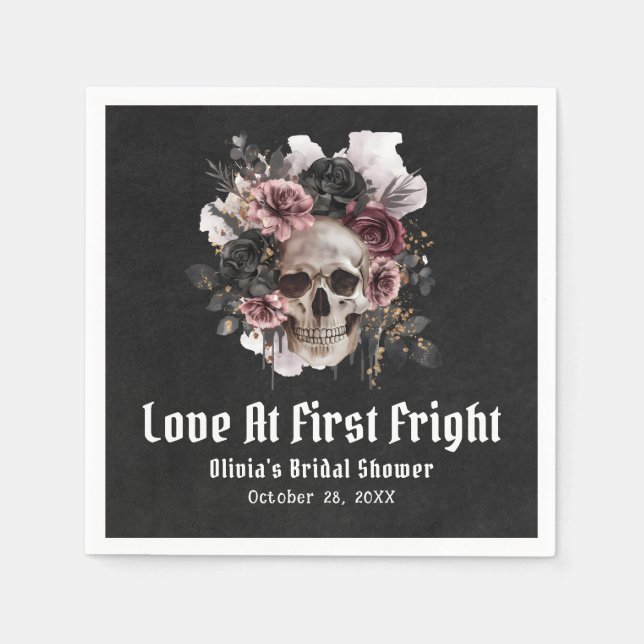 Halloween Skull Love At First Fright Bridal Shower Napkins (Front)