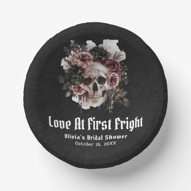 Halloween Skull Love At First Fright Bridal Shower Paper Bowls (Front)