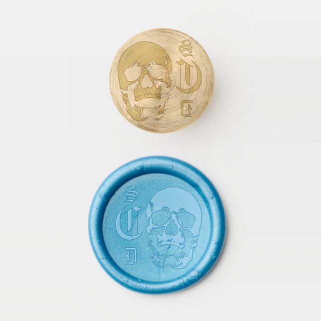 Halloween Skull Monogram Initial Wax Seal Stamp (Stamped)